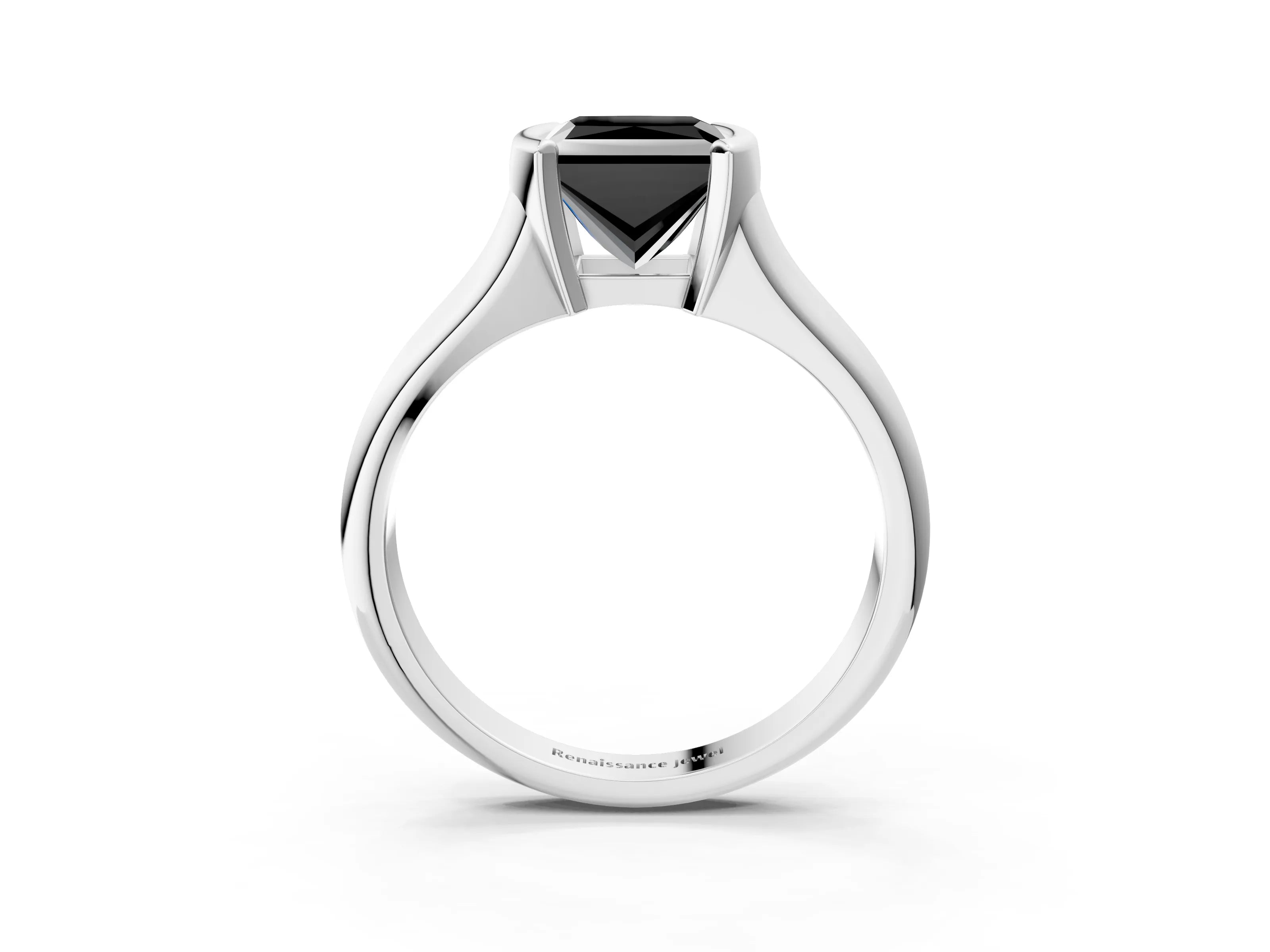 White gold Fancy Black Princess Cut Solitaire Tension Set Diamond Ring with Split Shank Band_3