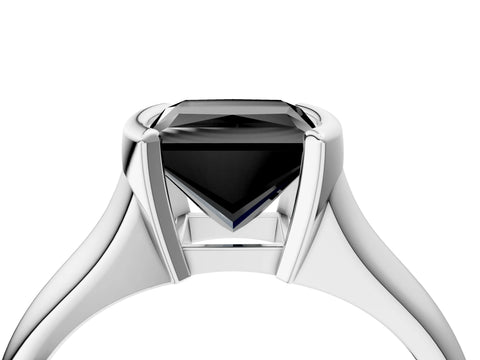 White gold Fancy Black Princess Cut Solitaire Tension Set Diamond Ring with Split Shank Band_4