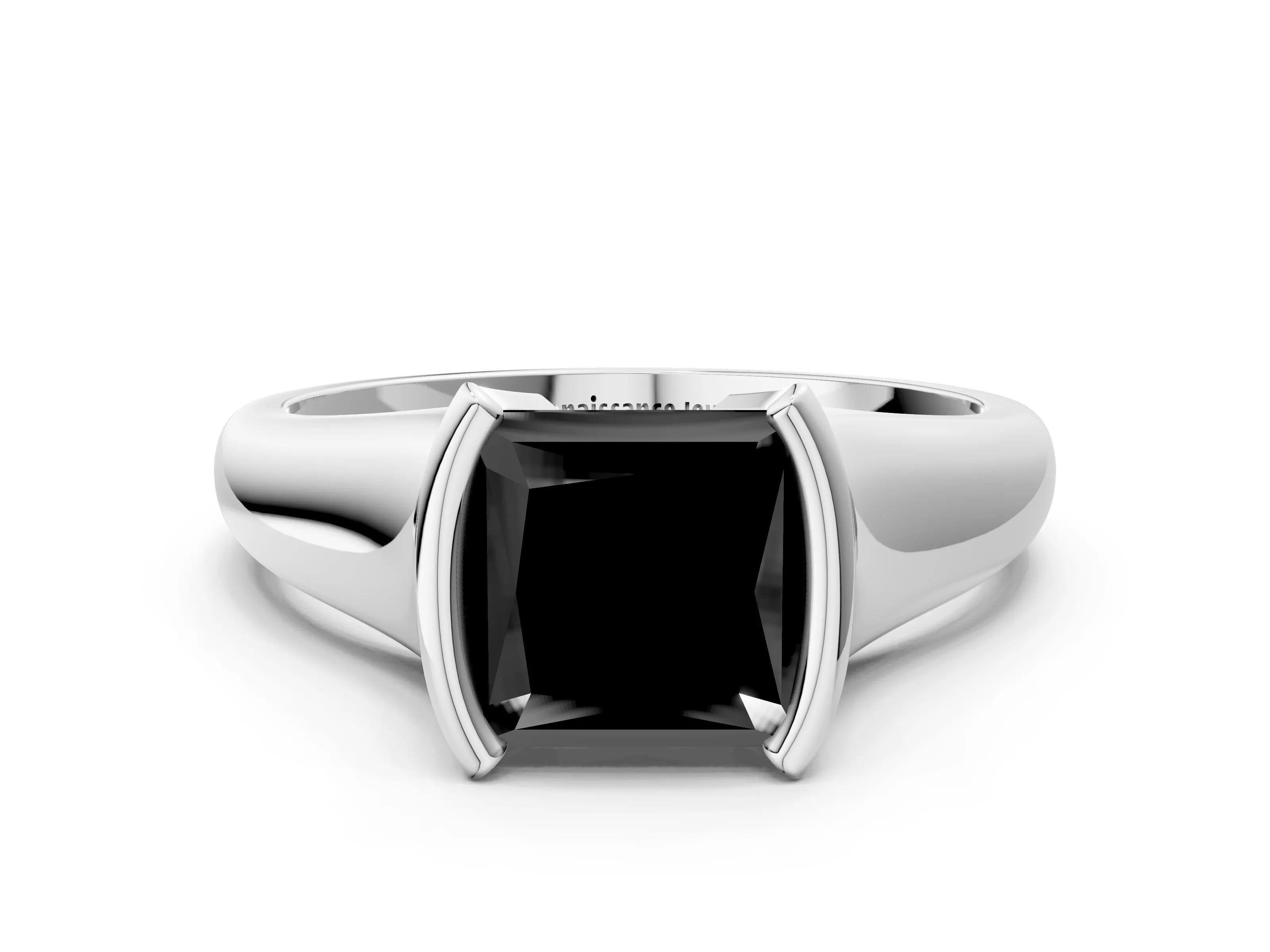 White gold Fancy Black Princess Cut Solitaire Tension Set Diamond Ring with Split Shank Band