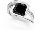 White gold Fancy Black Princess Cut Solitaire Tension-Set Diamond Split Shank Ring_1