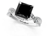 White gold Fancy Black Princess Cut Solitaire Twist Pave Diamond Engagement Ring with Prong Setting_1