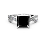 White gold Fancy Black Princess Cut Solitaire Twist Pave Diamond Engagement Ring with Prong Setting_12
