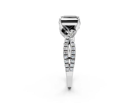 White gold Fancy Black Princess Cut Solitaire Twist Pave Diamond Engagement Ring with Prong Setting_14