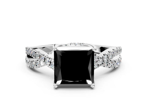 White gold Fancy Black Princess Cut Solitaire Twist Pave Diamond Engagement Ring with Prong Setting_18