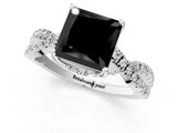 White gold Fancy Black Princess Cut Solitaire Twist Pave Diamond Engagement Ring with Prong Setting_19