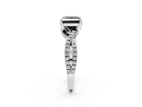 White gold Fancy Black Princess Cut Solitaire Twist Pave Diamond Engagement Ring with Prong Setting_20