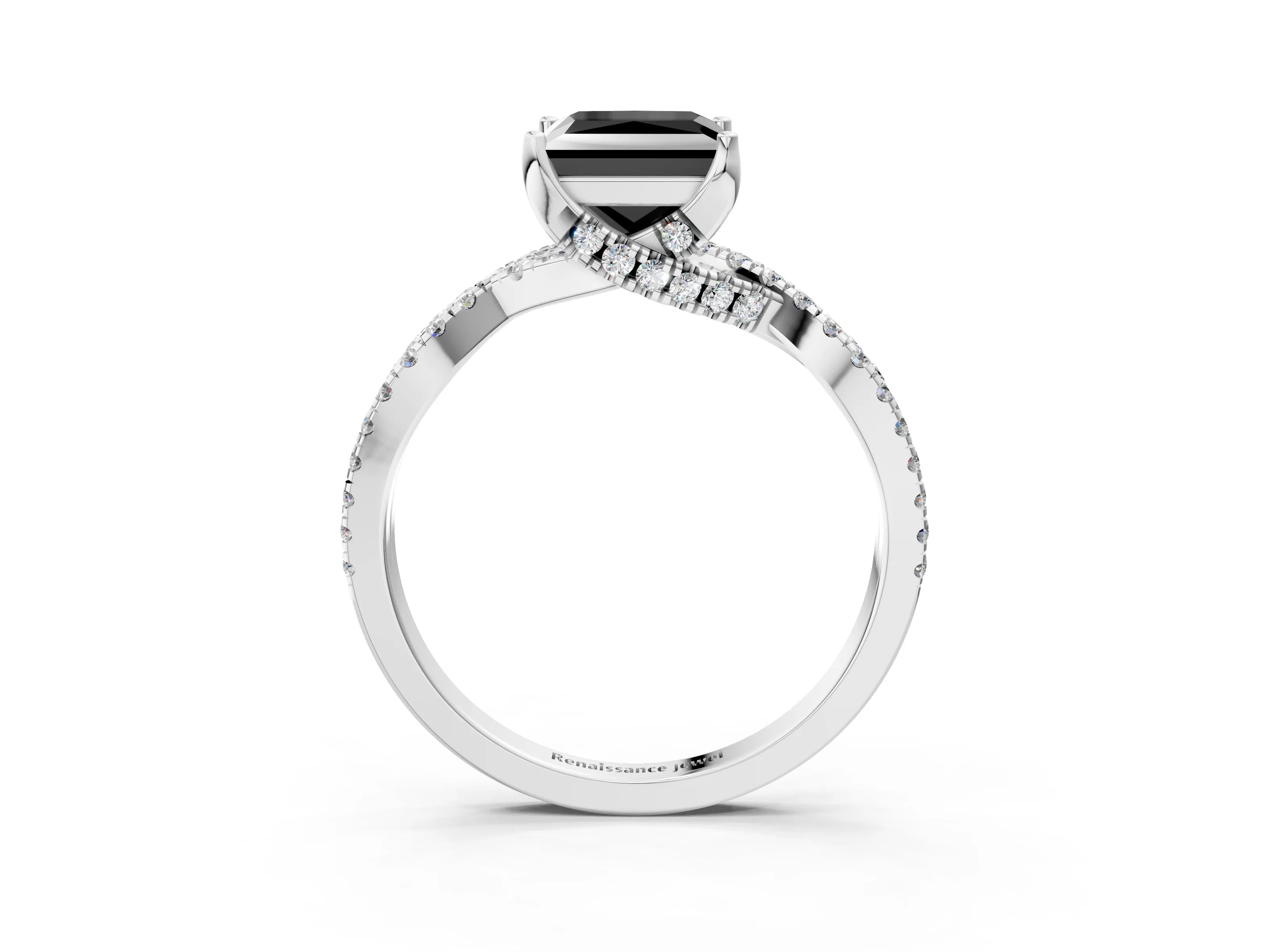 White gold Fancy Black Princess Cut Solitaire Twist Pave Diamond Engagement Ring with Prong Setting_21