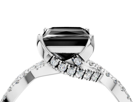 White gold Fancy Black Princess Cut Solitaire Twist Pave Diamond Engagement Ring with Prong Setting_22