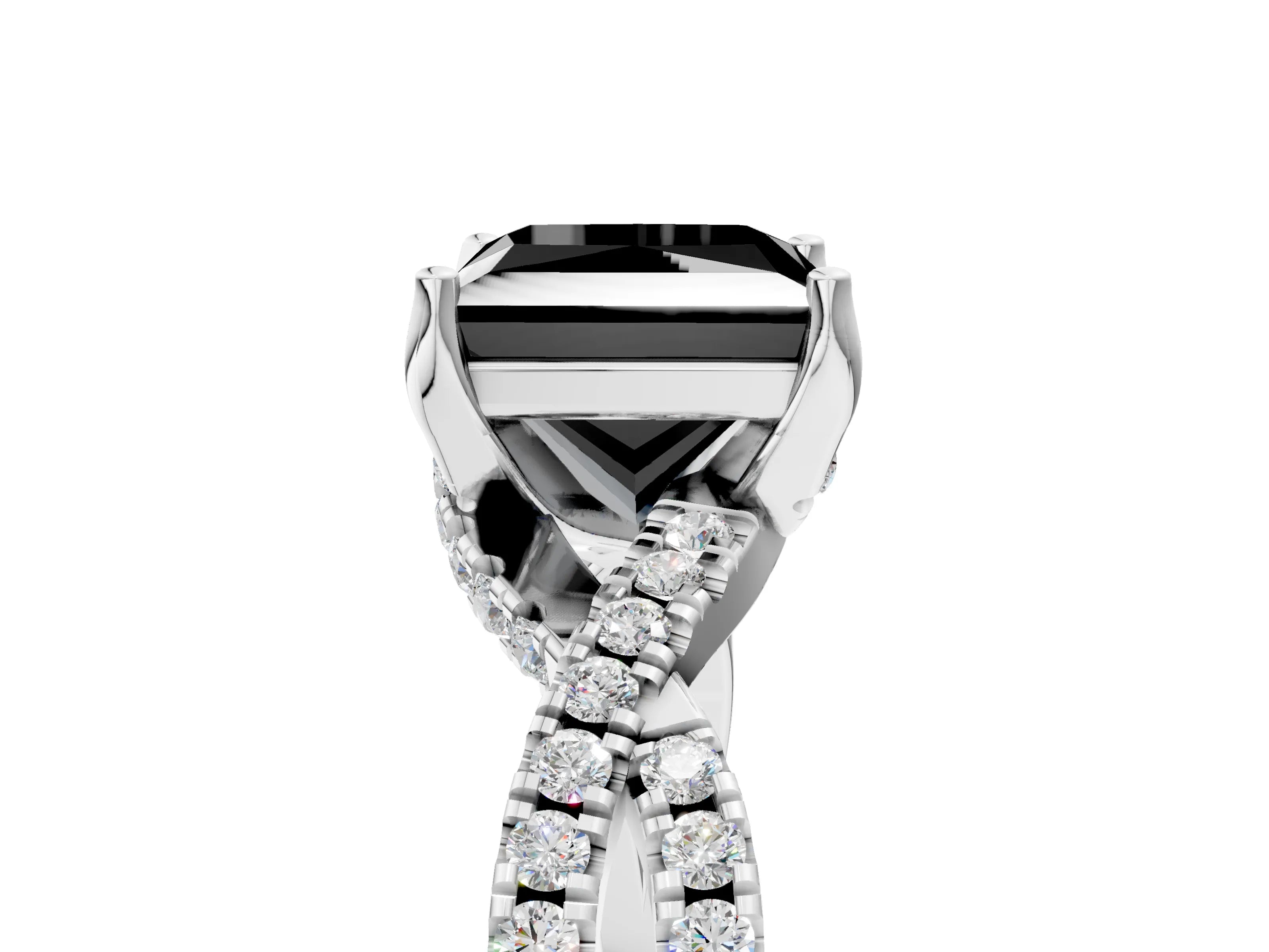 White gold Fancy Black Princess Cut Solitaire Twist Pave Diamond Engagement Ring with Prong Setting_23