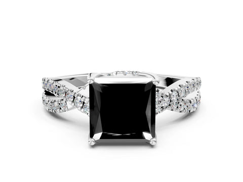 White gold Fancy Black Princess Cut Solitaire Twist Pave Diamond Engagement Ring with Prong Setting_24