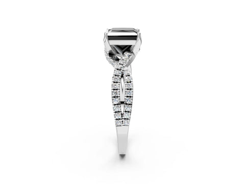 White gold Fancy Black Princess Cut Solitaire Twist Pave Diamond Engagement Ring with Prong Setting_2