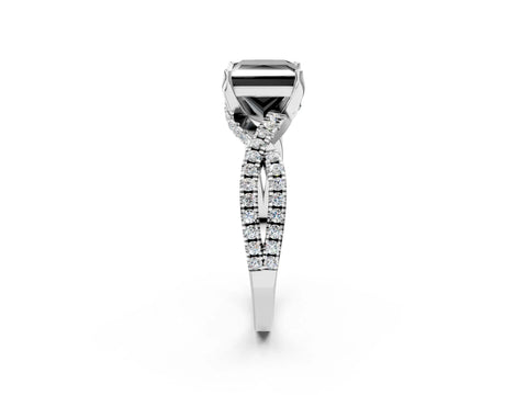 White gold Fancy Black Princess Cut Solitaire Twist Pave Diamond Engagement Ring with Prong Setting_38