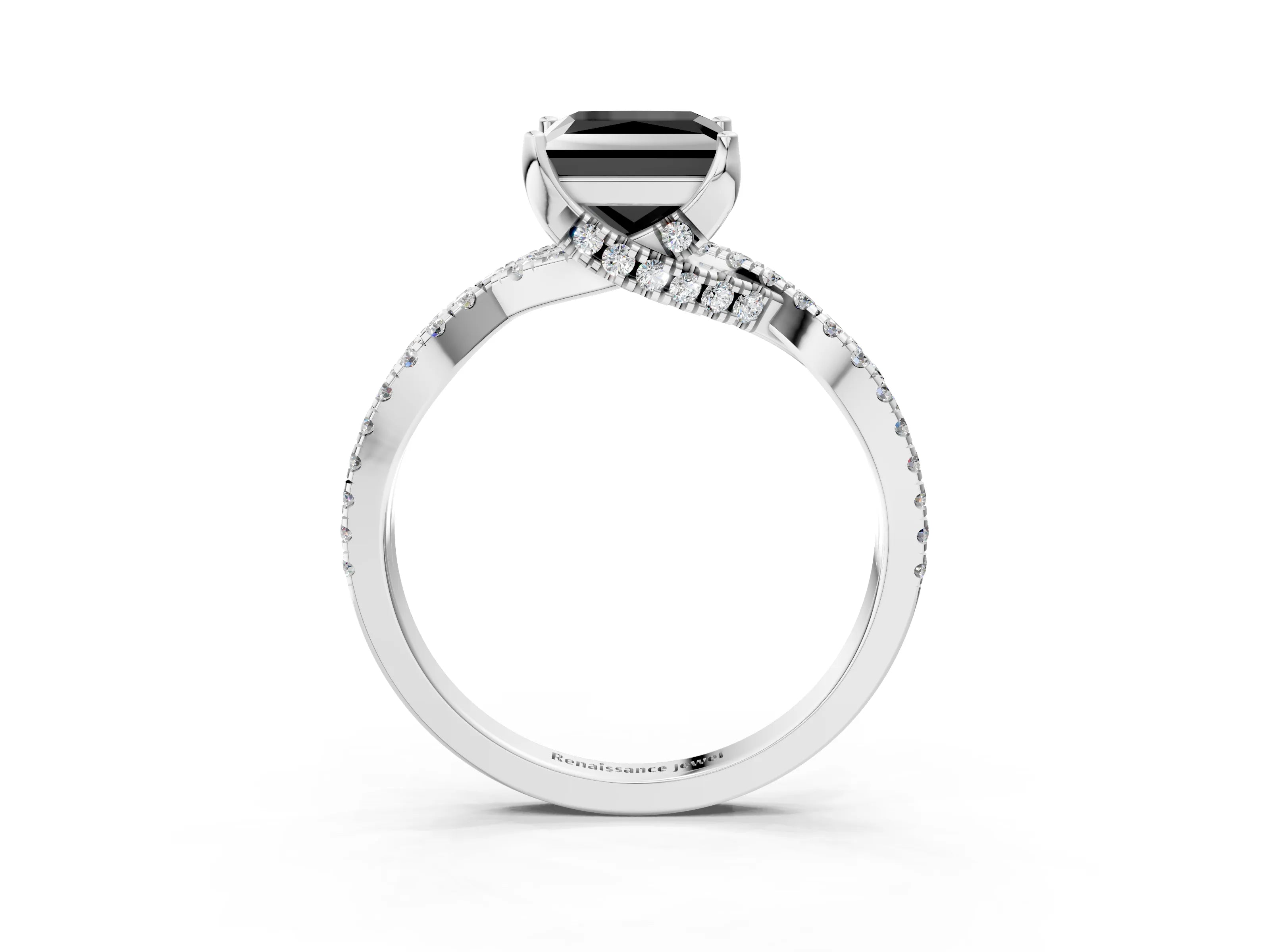 White gold Fancy Black Princess Cut Solitaire Twist Pave Diamond Engagement Ring with Prong Setting_39