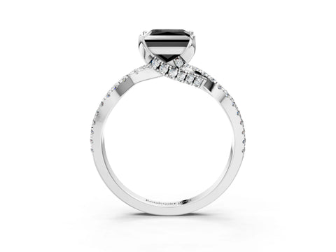 White gold Fancy Black Princess Cut Solitaire Twist Pave Diamond Engagement Ring with Prong Setting_3