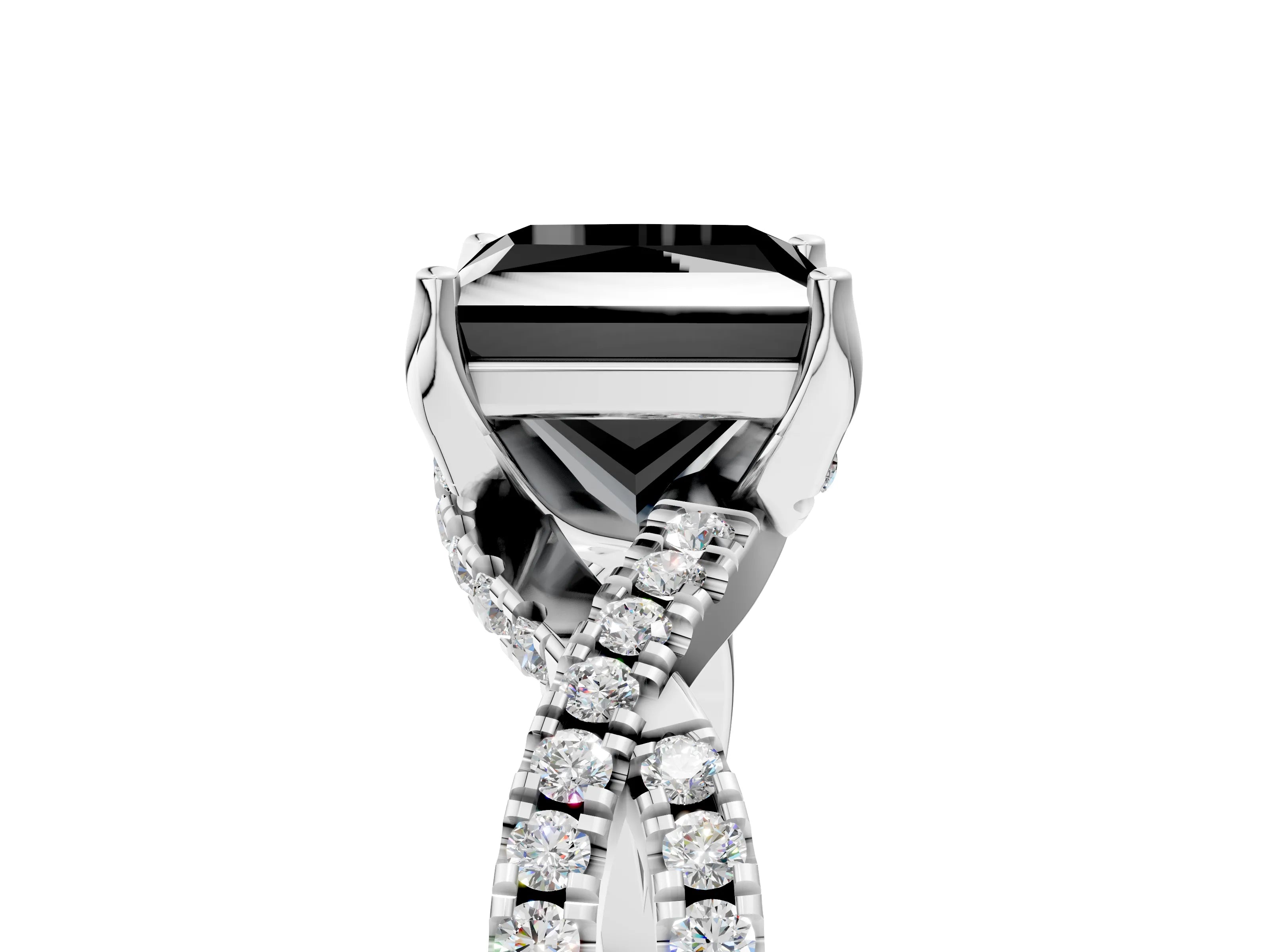 White gold Fancy Black Princess Cut Solitaire Twist Pave Diamond Engagement Ring with Prong Setting_41