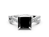 White gold Fancy Black Princess Cut Solitaire Twist Pave Diamond Engagement Ring with Prong Setting_49