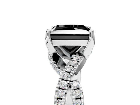 White gold Fancy Black Princess Cut Solitaire Twist Pave Diamond Engagement Ring with Prong Setting_5