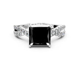 White gold Fancy Black Princess Cut Solitaire Twist Pave Diamond Engagement Ring with Prong Setting_6