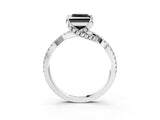 White gold Fancy Black Princess Cut Solitaire Twist Pave Diamond Engagement Ring with Prong Setting_9