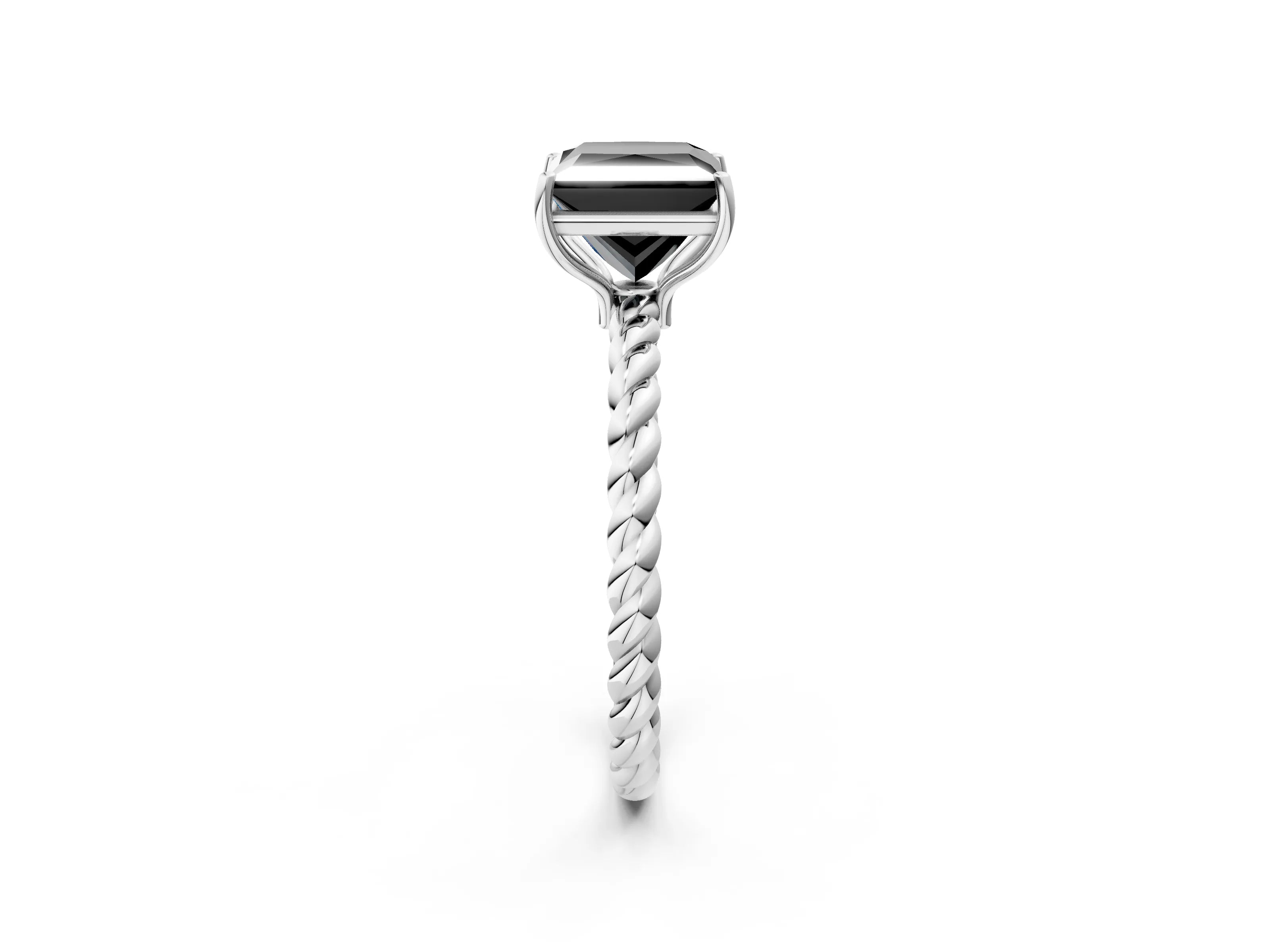 White gold Fancy Black Princess Cut Solitaire Twisted Band 4-Prong Ring_26