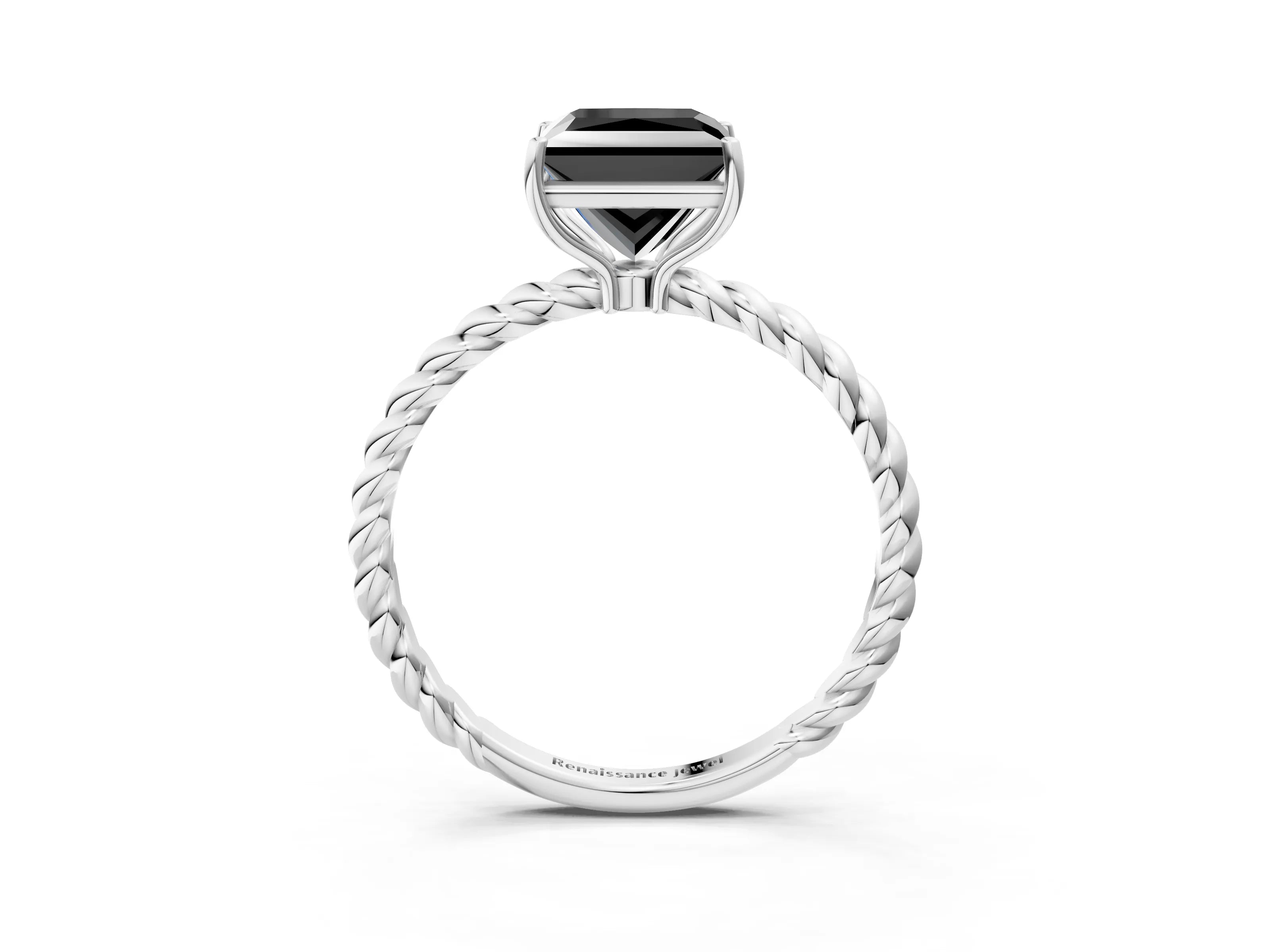 White gold Fancy Black Princess Cut Solitaire Twisted Band 4-Prong Ring_27