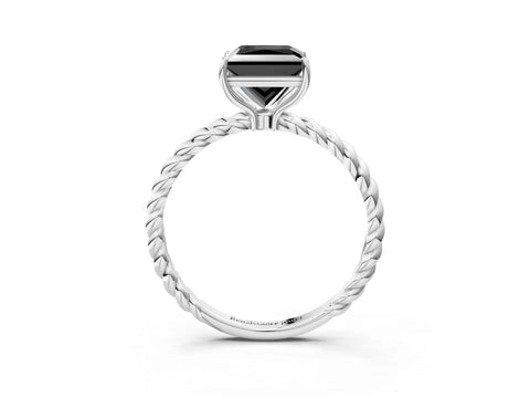 White gold Fancy Black Princess Cut Solitaire Twisted Band 4-Prong Ring_27