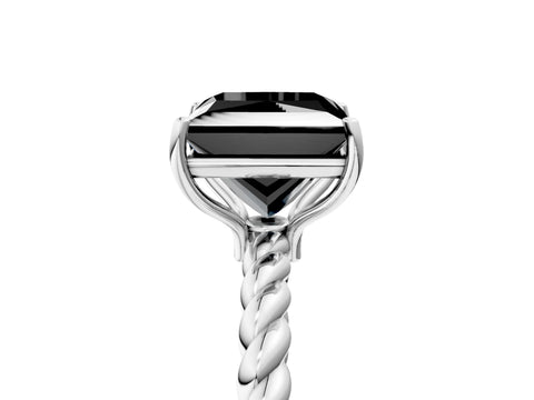 White gold Fancy Black Princess Cut Solitaire Twisted Band 4-Prong Ring_29