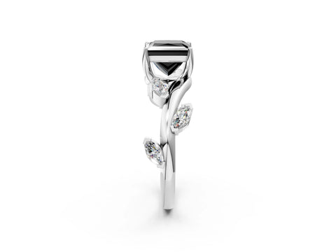 White gold Fancy Black Princess Cut Solitaire Twisted Band Marquise Accent Prong Setting Ring_2