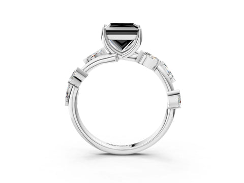 White gold Fancy Black Princess Cut Solitaire Twisted Band Marquise Accent Prong Setting Ring_3