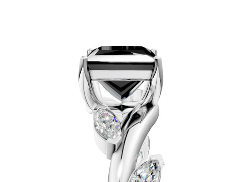 White gold Fancy Black Princess Cut Solitaire Twisted Band Marquise Accent Prong Setting Ring_5