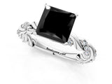 White gold Fancy Black Princess Cut Solitaire Twisted Band with Pavé Accents and Four-Prong Setting_1