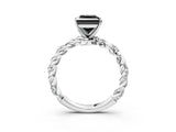 White gold Fancy Black Princess Cut Solitaire Twisted Band with Pavé Accents and Four-Prong Setting_3