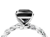 White gold Fancy Black Princess Cut Solitaire Twisted Band with Pavé Accents and Four-Prong Setting_4