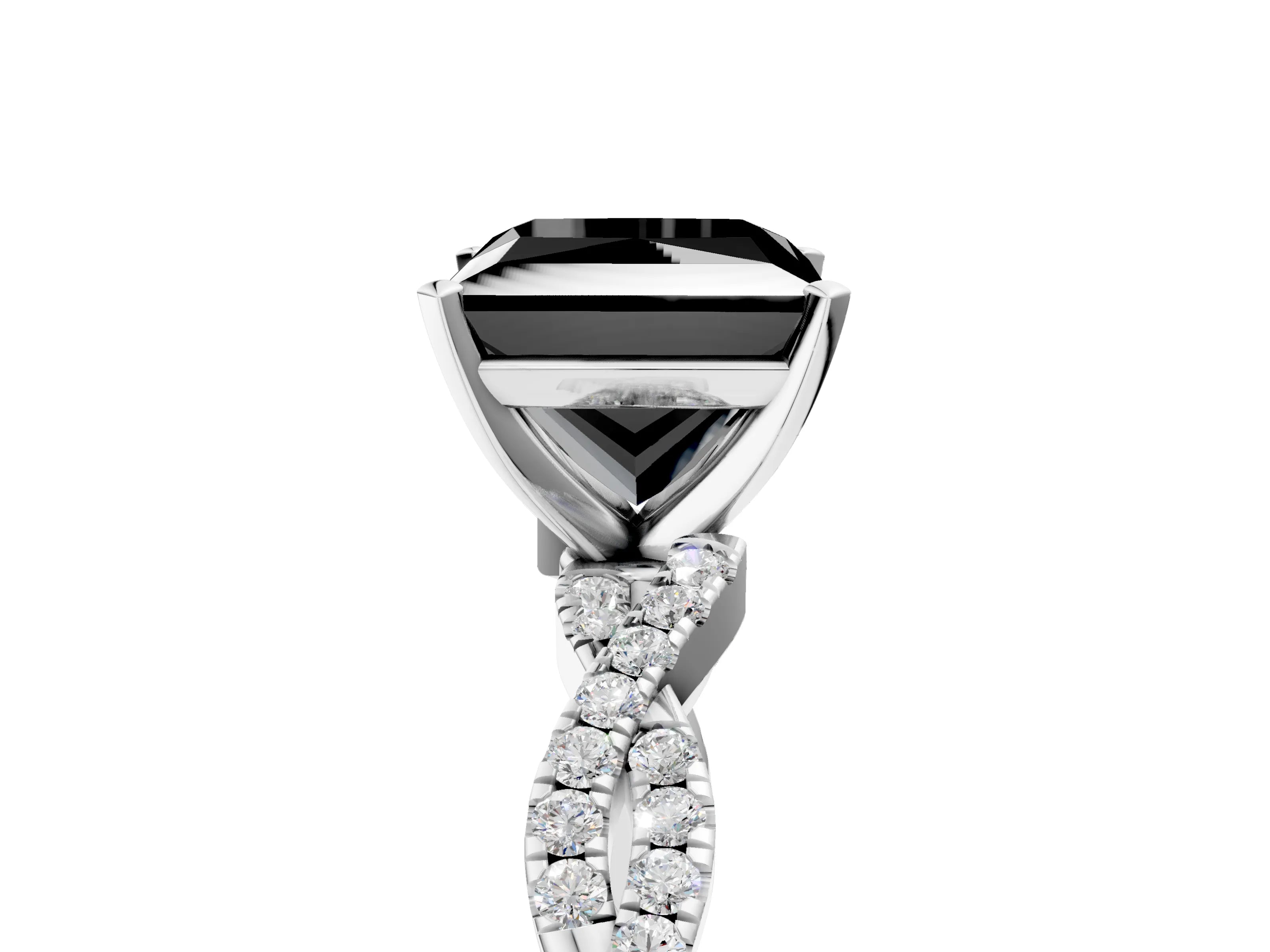 White gold Fancy Black Princess Cut Solitaire Twisted Pave Band with Four-Prong Setting_14