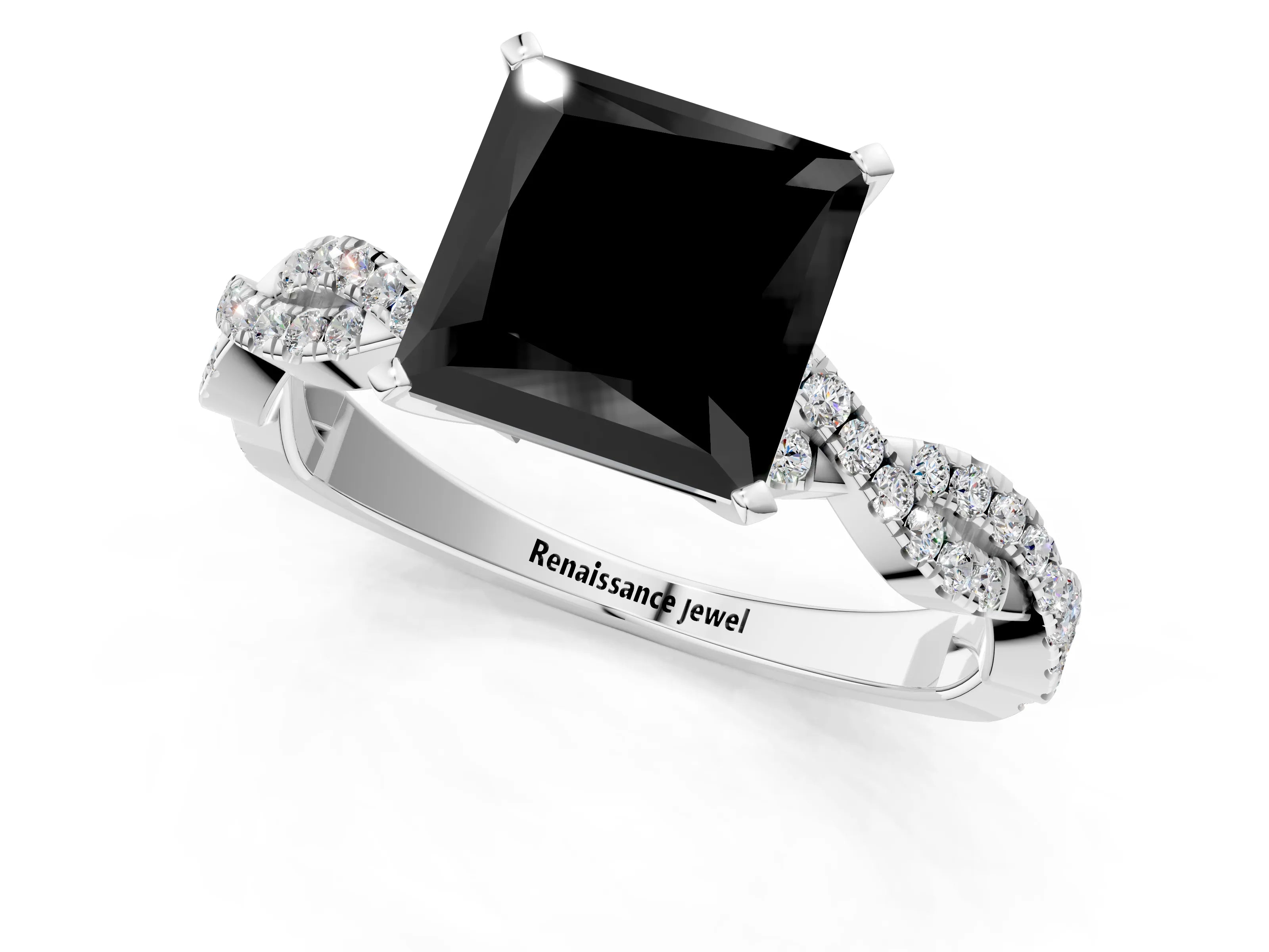 White gold Fancy Black Princess Cut Solitaire Twisted Pave Band with Four-Prong Setting_28