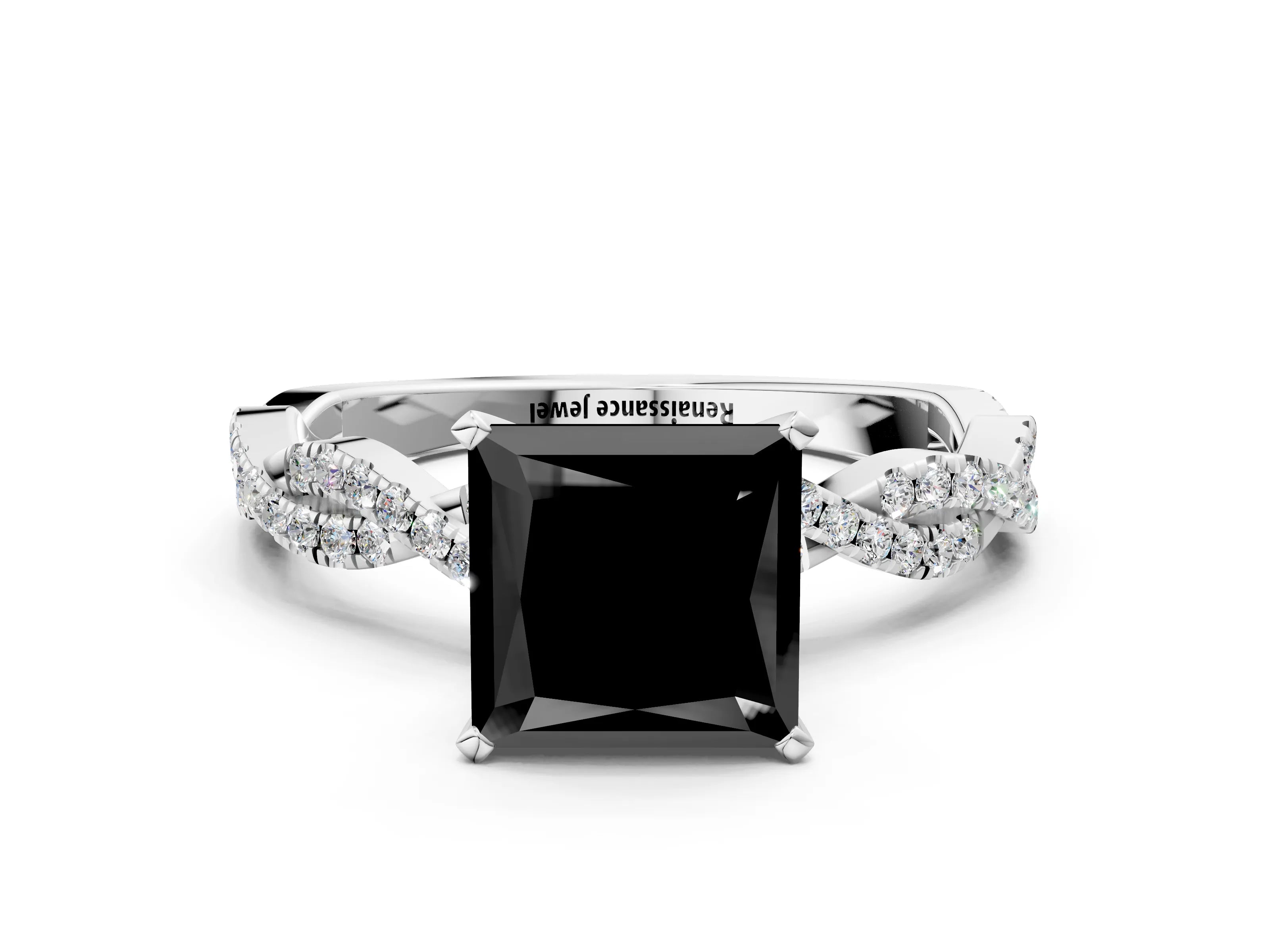 White gold Fancy Black Princess Cut Solitaire Twisted Pave Band with Four-Prong Setting_37