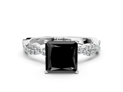 White gold Fancy Black Princess Cut Solitaire Twisted Pave Band with Four-Prong Setting_37