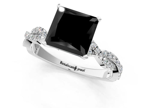 White gold Fancy Black Princess Cut Solitaire Twisted Pave Band with Four-Prong Setting_38