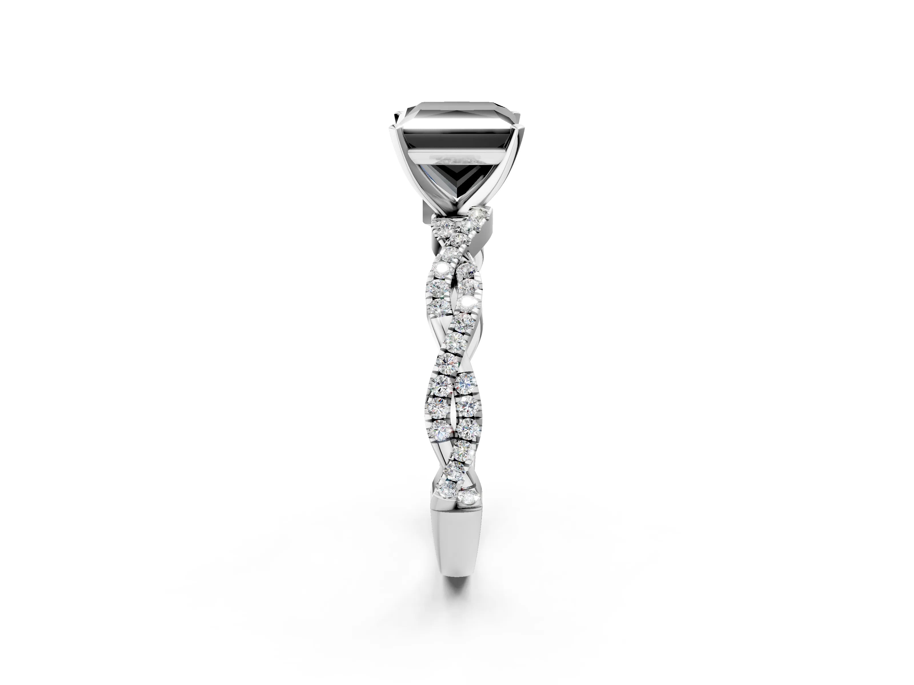 White gold Fancy Black Princess Cut Solitaire Twisted Pave Band with Four-Prong Setting_39