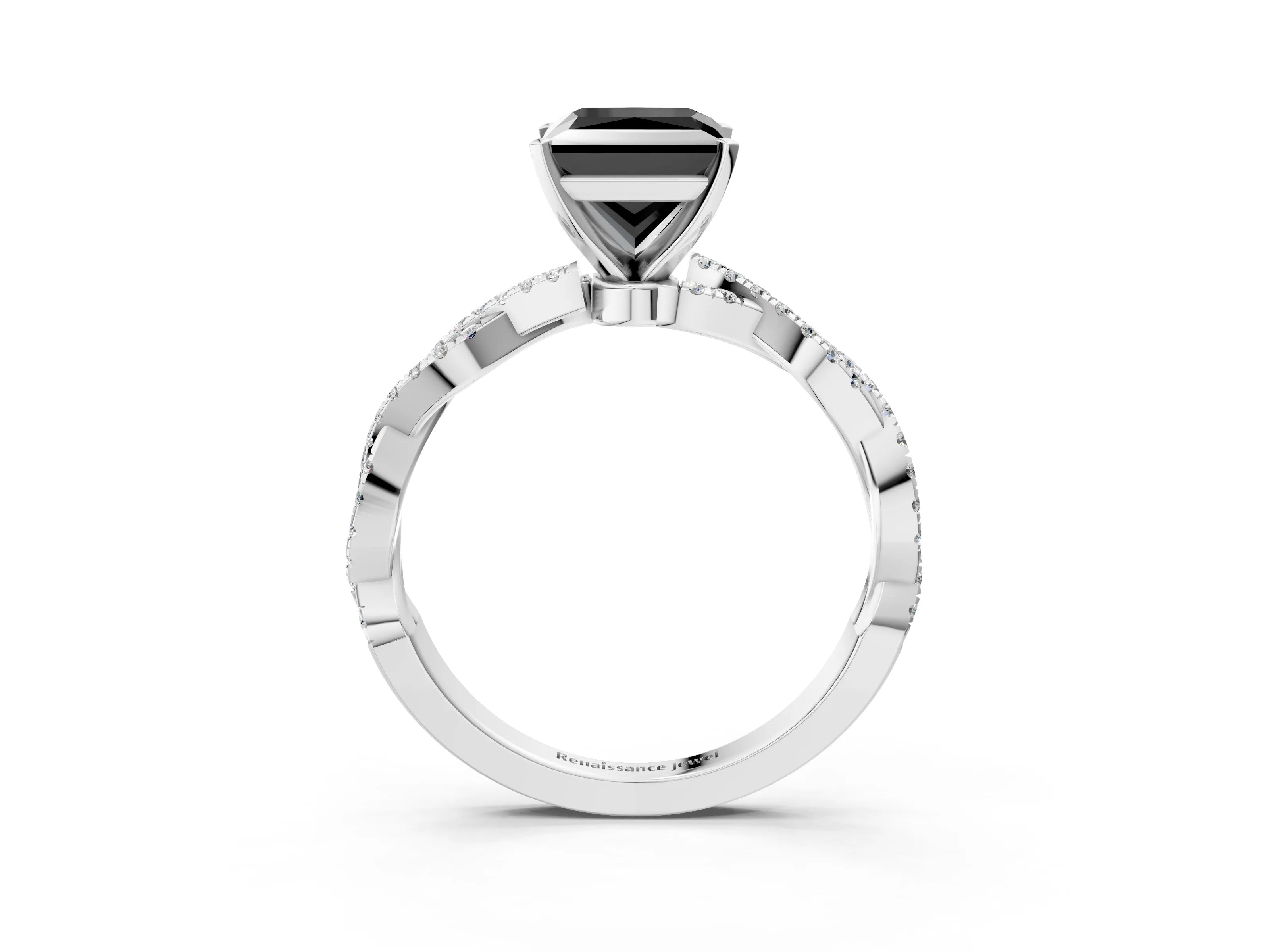 White gold Fancy Black Princess Cut Solitaire Twisted Pave Band with Four-Prong Setting_40
