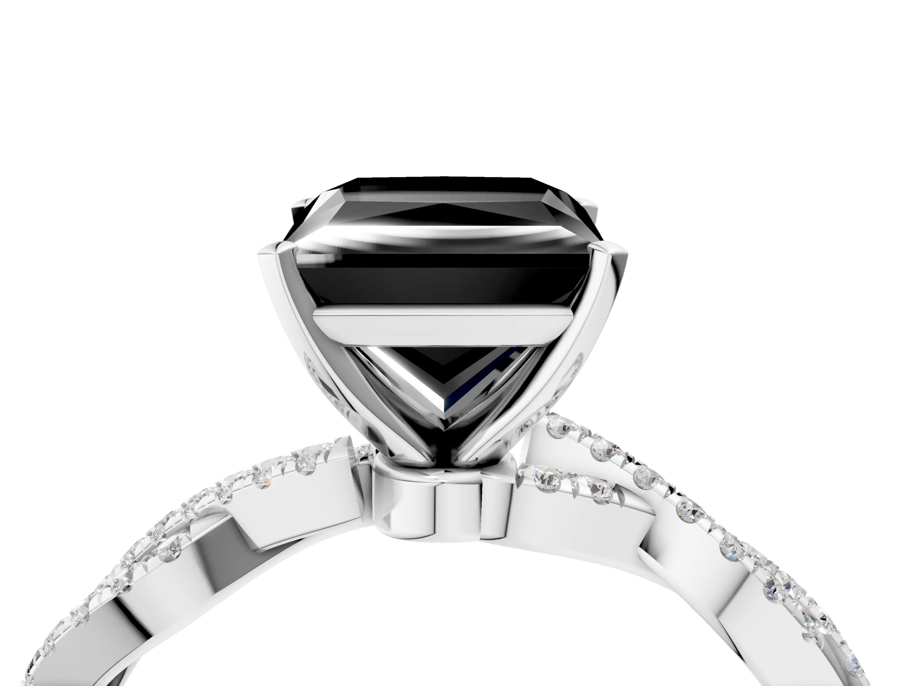 White gold Fancy Black Princess Cut Solitaire Twisted Pave Band with Four-Prong Setting_41