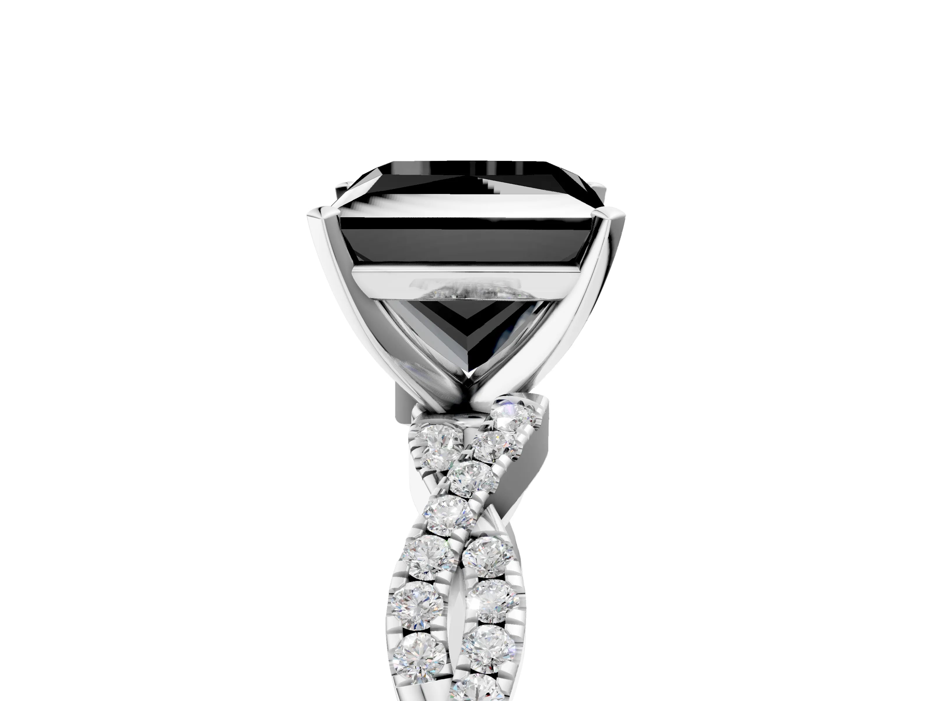 White gold Fancy Black Princess Cut Solitaire Twisted Pave Band with Four-Prong Setting_42