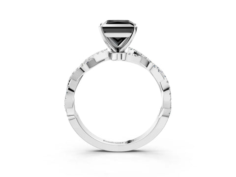 White gold Fancy Black Princess Cut Solitaire Twisted Pave Band with Four-Prong Setting_6