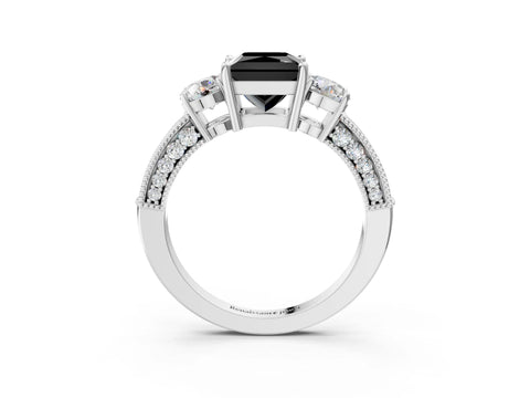 White gold Fancy Black Princess Cut Three-Stone Diamond Ring with Pavé Band and Four-Prong Setting_15