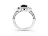 White gold Fancy Black Princess Cut Three-Stone Diamond Ring with Pavé Band and Four-Prong Setting_15
