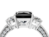 White gold Fancy Black Princess Cut Three-Stone Diamond Ring with Pavé Band and Four-Prong Setting_16