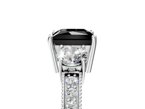 White gold Fancy Black Princess Cut Three-Stone Diamond Ring with Pavé Band and Four-Prong Setting_17