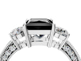 White gold Fancy Black Princess Cut Three-Stone Diamond Ring with Pavé Band and Four-Prong Setting_4