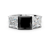 White gold Fancy Black Princess Cut Three-Stone Diamond Ring with Prong Setting on a Classic Band_12