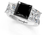 White gold Fancy Black Princess Cut Three-Stone Diamond Ring with Prong Setting on a Classic Band_13